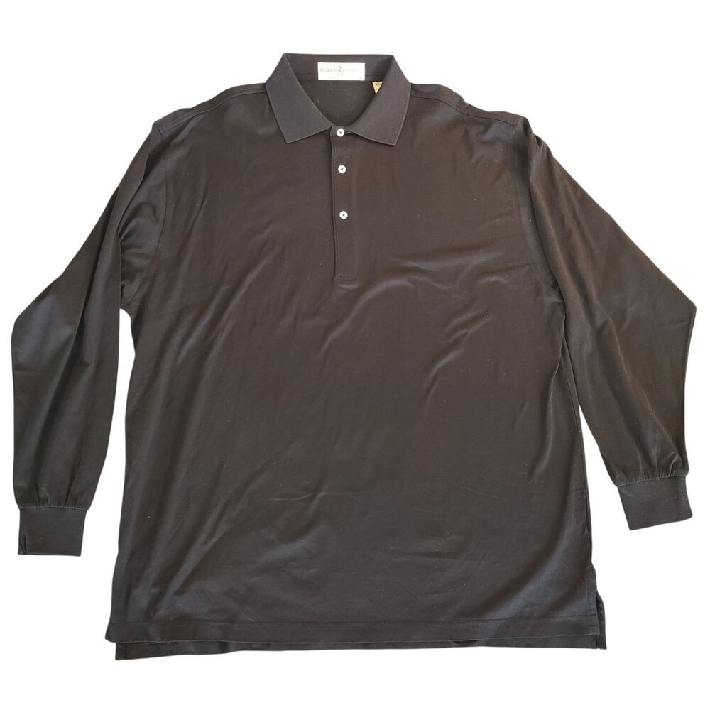 Fairway & Greene Mens Black Long Sleeve Polo Shirt XL 100% Cotton